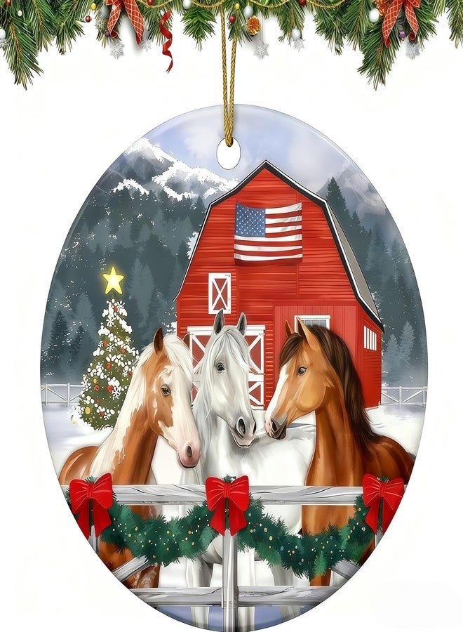 QETRABONE Farmhouse Christmas Ornaments 2025, Acrylic Christmas Horse Ornaments Pendant, Christma Decorations Indoor Outdoor Hanging Ornaments Holiday Wedding Party Decor Xmas Gift for Kids - Image 1